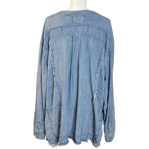 Free People Bohemian By The Shore Tunic Shirt Indigo Stripe Medium Coastal